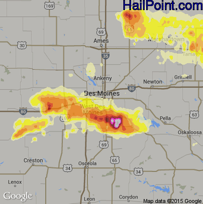 Hail Map for Des Moines, IA Region on June 30, 2014