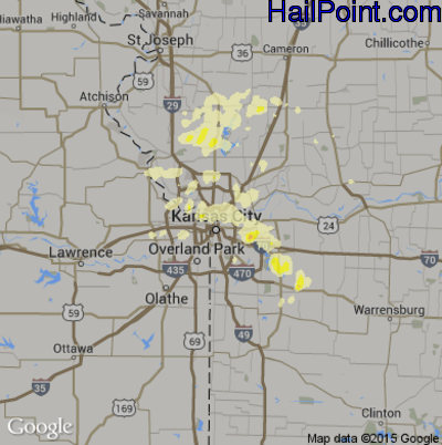 Hail Map for Kansas City, MO Region on July 1, 2014