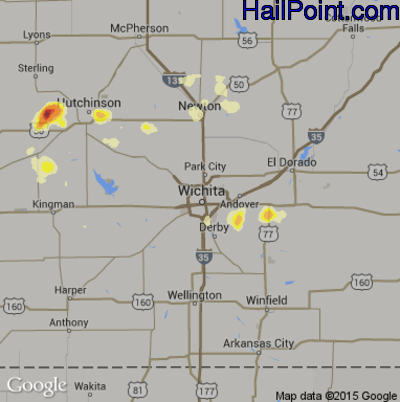 Hail Map for Wichita, KS Region on July 1, 2014 
