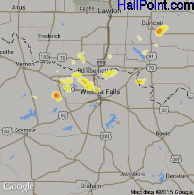 Hail Map for Wichita Falls, TX Region on July 1, 2014 