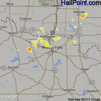 Hail Map for Wichita Falls, TX Region on July 1, 2014