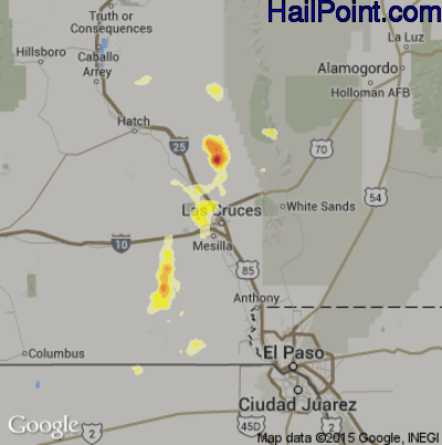 Hail Map for Las Cruces, NM Region on July 1, 2014