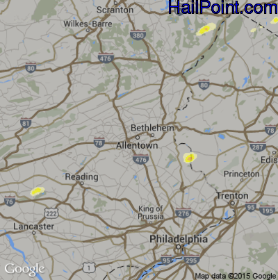 Hail Map for Allentown, PA Region on July 2, 2014 