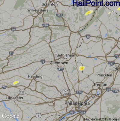 Hail Map for Allentown, PA Region on July 2, 2014