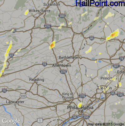 Hail Map for Allentown, PA Region on July 3, 2014