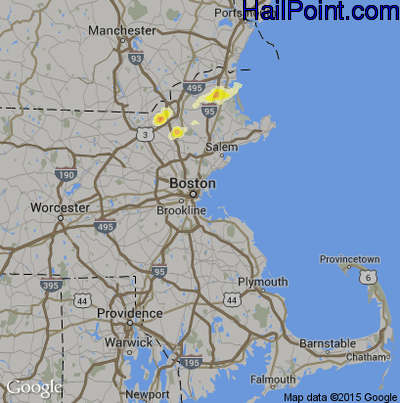 Hail Map for Boston, MA Region on July 3, 2014
