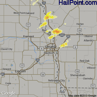 Hail Map for Omaha, NE Region on July 5, 2014 
