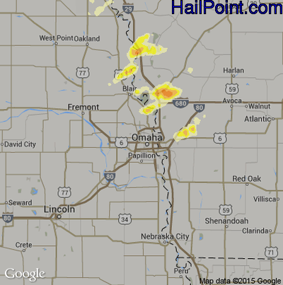 Hail Map for Omaha, NE Region on July 5, 2014