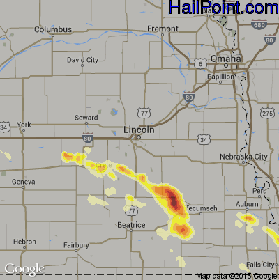 Hail Map for Lincoln, NE Region on July 7, 2014