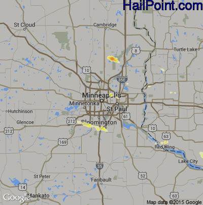 Hail Map for Minneapolis, MN Region on July 7, 2014