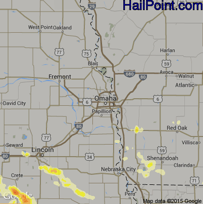Hail Map for Omaha, NE Region on July 7, 2014 