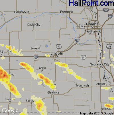 Hail Map for Lincoln, NE Region on July 8, 2014