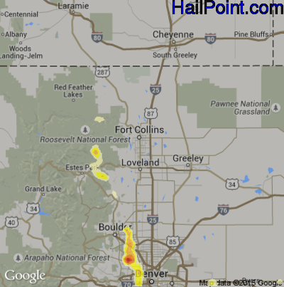 Hail Map for Fort Collins, CO Region on July 8, 2014