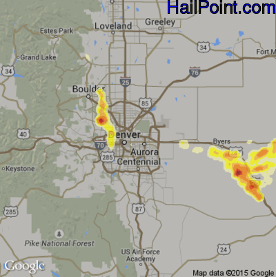 Hail Map for Denver, CO Region on July 8, 2014