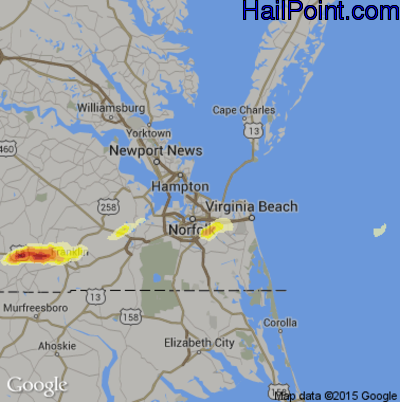 Hail Map for Norfolk, VA Region on July 10, 2014