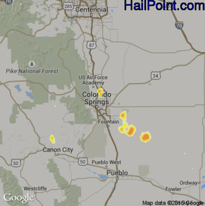 Hail Map for Colorado Springs, CO Region on July 12, 2014