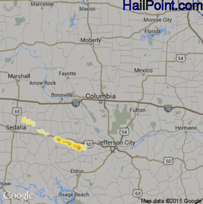Hail Map for Columbia, MO Region on July 14, 2014