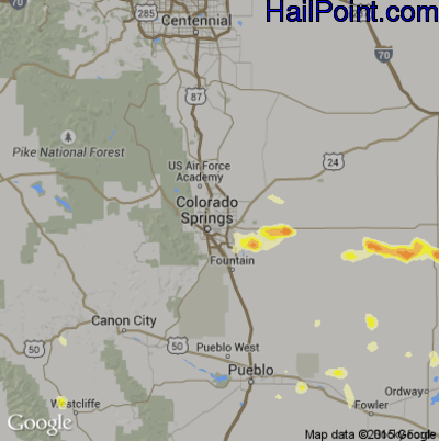 Hail Map for Colorado Springs, CO Region on July 14, 2014