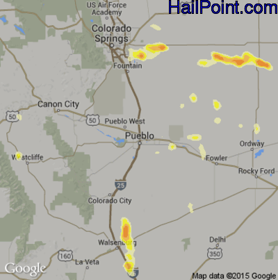 Hail Map for Pueblo, CO Region on July 14, 2014