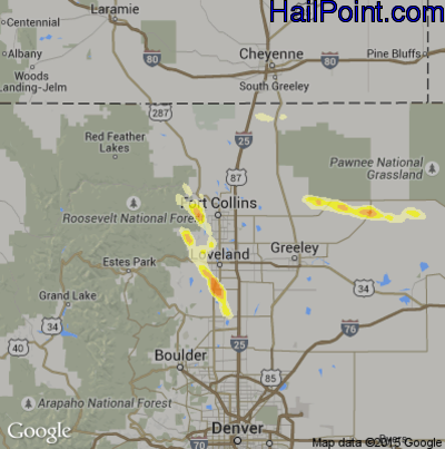 Hail Map for Fort Collins, CO Region on July 14, 2014