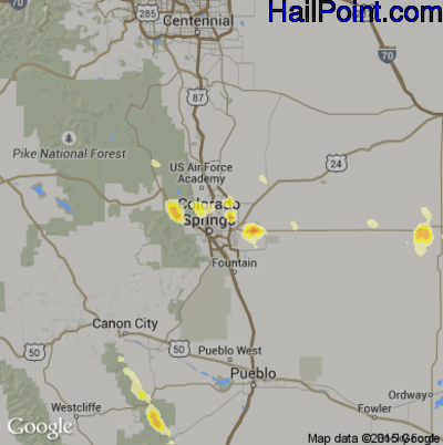 Hail Map for Colorado Springs, CO Region on July 16, 2014