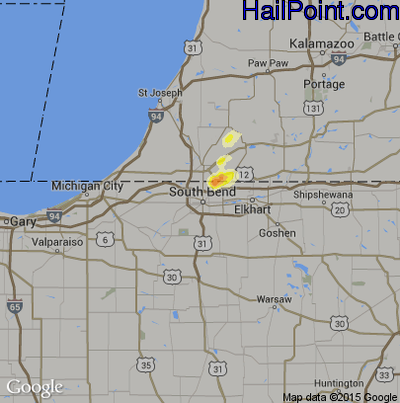Hail Map for South Bend, IN Region on July 23, 2014