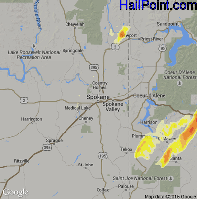 Hail Map for Spokane, WA Region on July 23, 2014 
