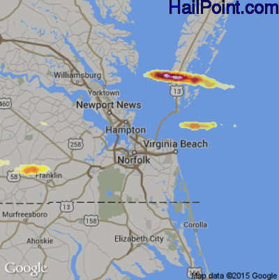 Hail Map for Norfolk, VA Region on July 24, 2014