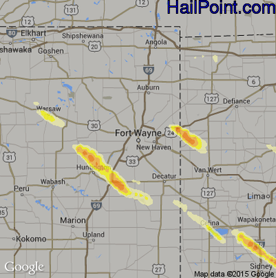 Hail Map for Fort Wayne, IN Region on July 26, 2014