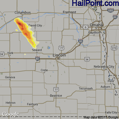 Hail Map for Lincoln, NE Region on July 26, 2014 