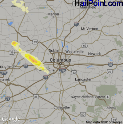 Hail Map for Columbus, OH Region on July 26, 2014