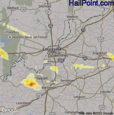 Hail Map for Louisville, KY Region on July 27, 2014