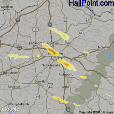 Hail Map for Lexington, KY Region on July 27, 2014 