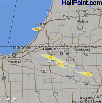 Hail Map for South Bend, IN Region on July 27, 2014 