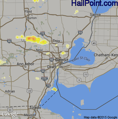 Hail Map for Detroit, MI Region on July 27, 2014 
