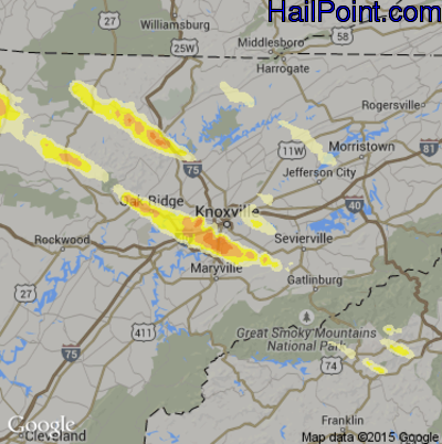 Hail Map for Knoxville, TN Region on July 27, 2014