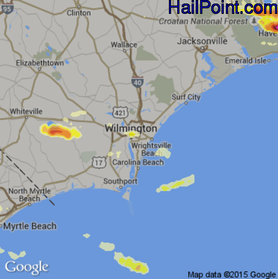 Hail Map for Wilmington, NC Region on July 28, 2014