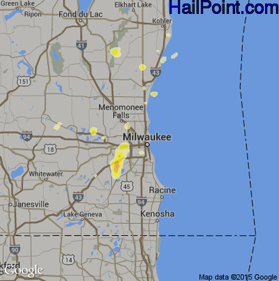 Hail Map for Milwaukee, WI Region on August 1, 2014