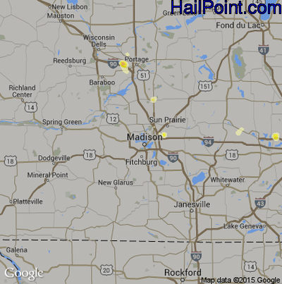 Hail Map for Madison, WI Region on August 1, 2014