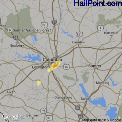 Hail Map for Columbia, SC Region on August 8, 2014