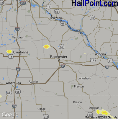 Hail Map for Rochester, MN Region on August 18, 2014