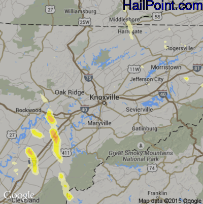 Hail Map for Knoxville, TN Region on August 20, 2014