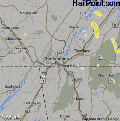 Hail Map for Chattanooga, TN Region on August 20, 2014