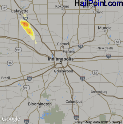 Hail Map for Indianapolis, IN Region on August 22, 2014
