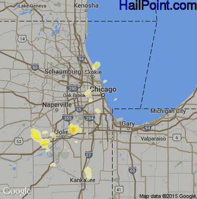 Hail Map for Chicago, IL Region on August 25, 2014