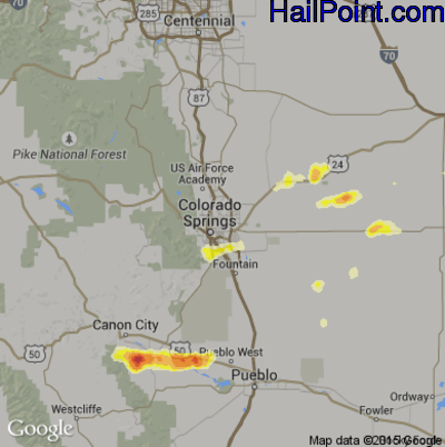 Hail Map for Colorado Springs, CO Region on August 25, 2014