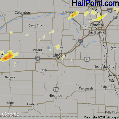 Hail Map for Lincoln, NE Region on August 26, 2014