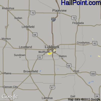 Hail Map for Lubbock, TX Region on August 28, 2014