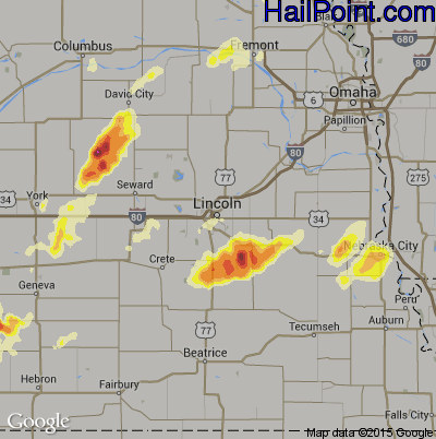Hail Map for Lincoln, NE Region on August 31, 2014
