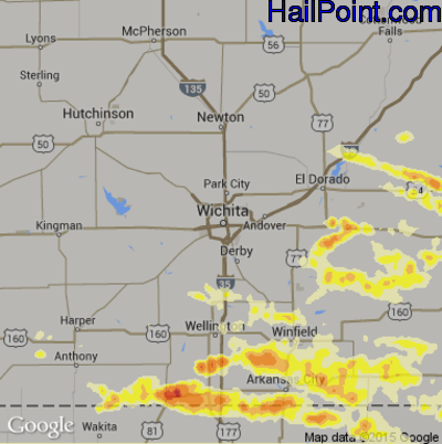 Hail Map for Wichita, KS Region on September 1, 2014